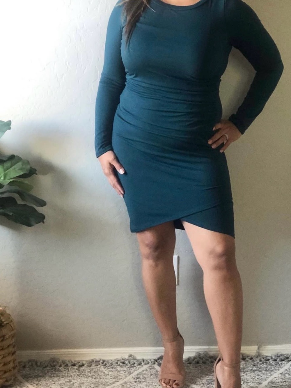 Vanilla Bay Teal Long Sleeve Wrap Hem Bodycon Dress